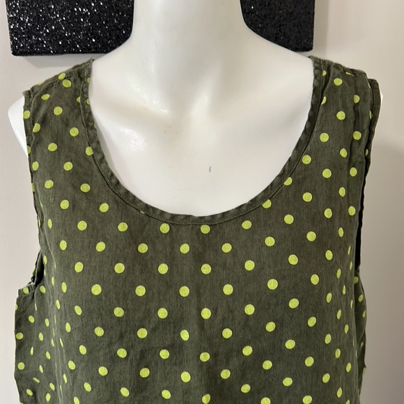 FLAX Linen Olive Green Polka Dot Sleeveless Top Sz M - Picture 2 of 11